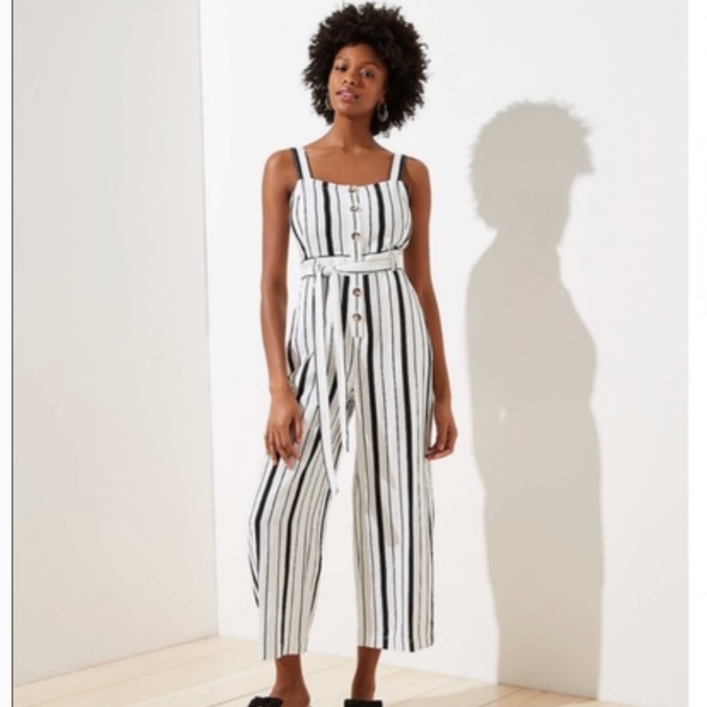 New! Loft Stripped Linen Jumpsuit